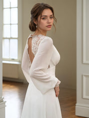 Long Sleeves Wedding Dresses V Neck Backless Bridal Dresses for Women