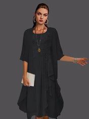 Two Piece A-Line Chiffon Lace Sleeveless Jacket Dresses with Pleats Appliques