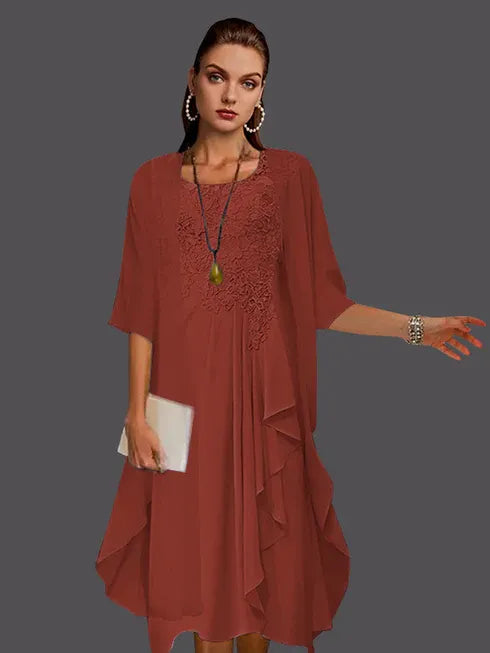 Two Piece A-Line Chiffon Lace Sleeveless Jacket Dresses with Pleats Appliques