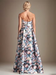 A-line Off the Shoulder Satin Floral Mother of the Bride Dress