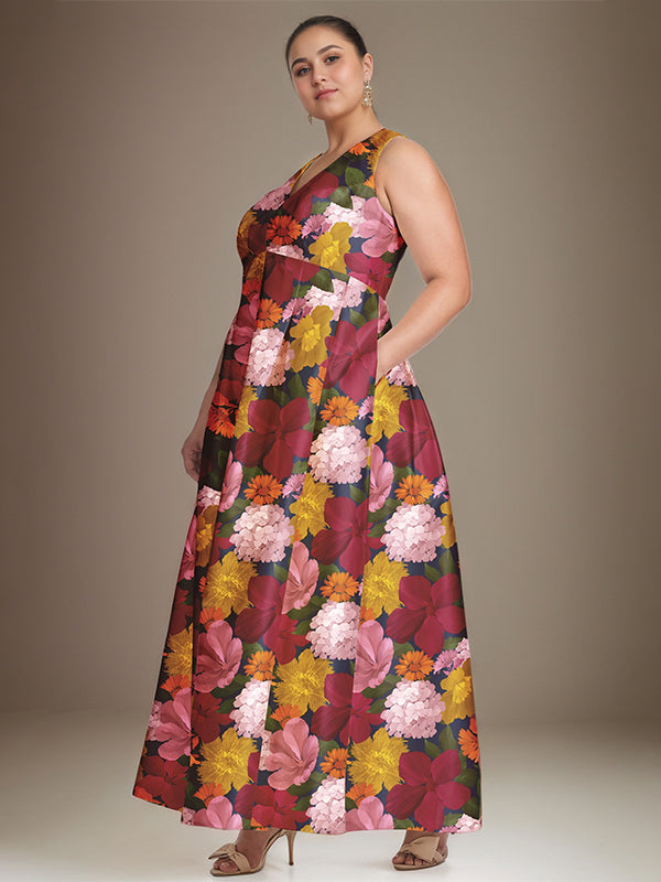 A-line V-Neck Floral Mother of the Bride Dress