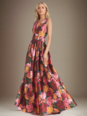 A-line V-Neck Floral Mother of the Bride Dress