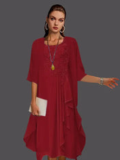 Two Piece A-Line Chiffon Lace Sleeveless Jacket Dresses with Pleats Appliques