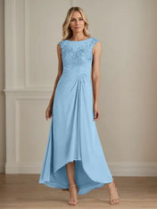 Champagne A-Line Scoop Lace Chiffon Dress