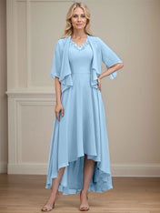 A-line V-Neck Asymmetrical Chiffon Mother of the Bride Dress With Beading Sequins