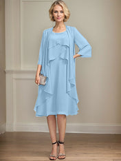 A-line Scoop Knee-Length Chiffon Mother of the Bride Dress With Beading