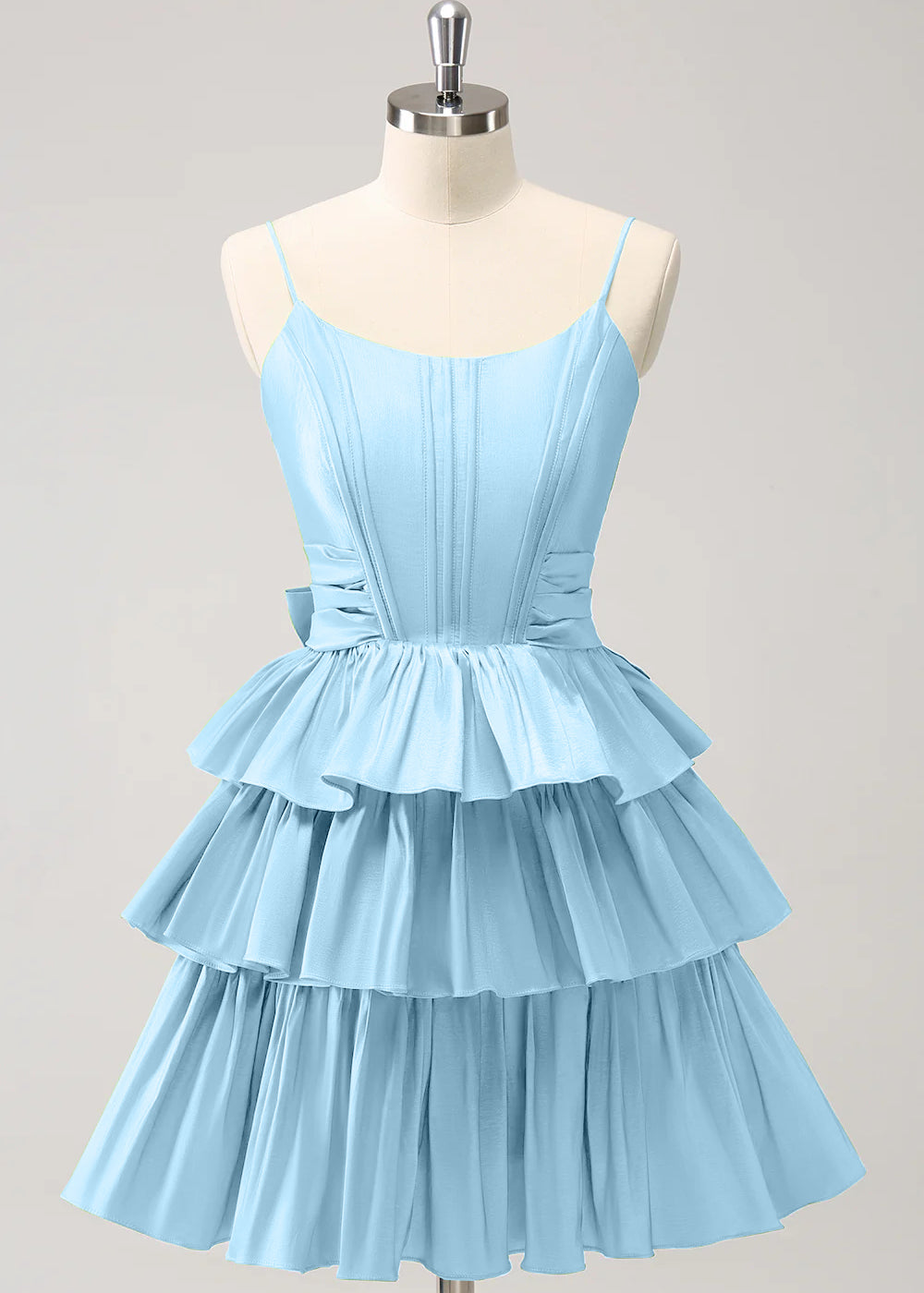 Hot Pink A Line Spaghetti Straps Corset Tiered Ruffle Homecoming Dress with Bow