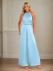 Jumpsuits Halter Floor-Length Satin Wedding Dress
