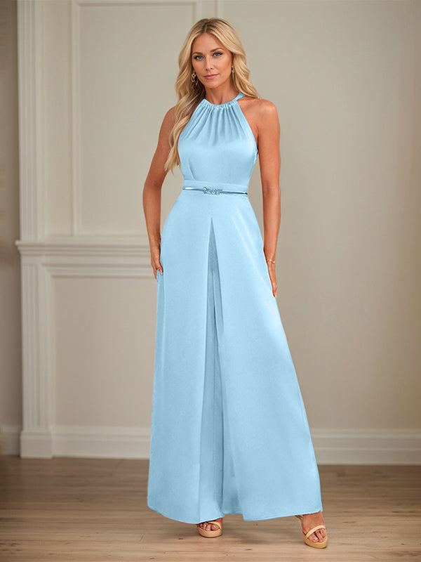 Jumpsuits Halter Floor-Length Satin Wedding Dress