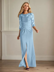 Robe fourreau en crêpe extensible prune pour mère de la mariée 