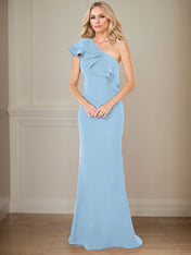 A-line One Shoulder Floor-Length Chiffon Mother of the Bride Dress With Ruffles