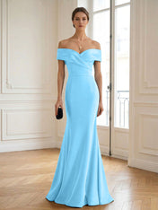 Formal Wedding Guest Dress Navy Off Shoulder Maxi Mermaid Dress