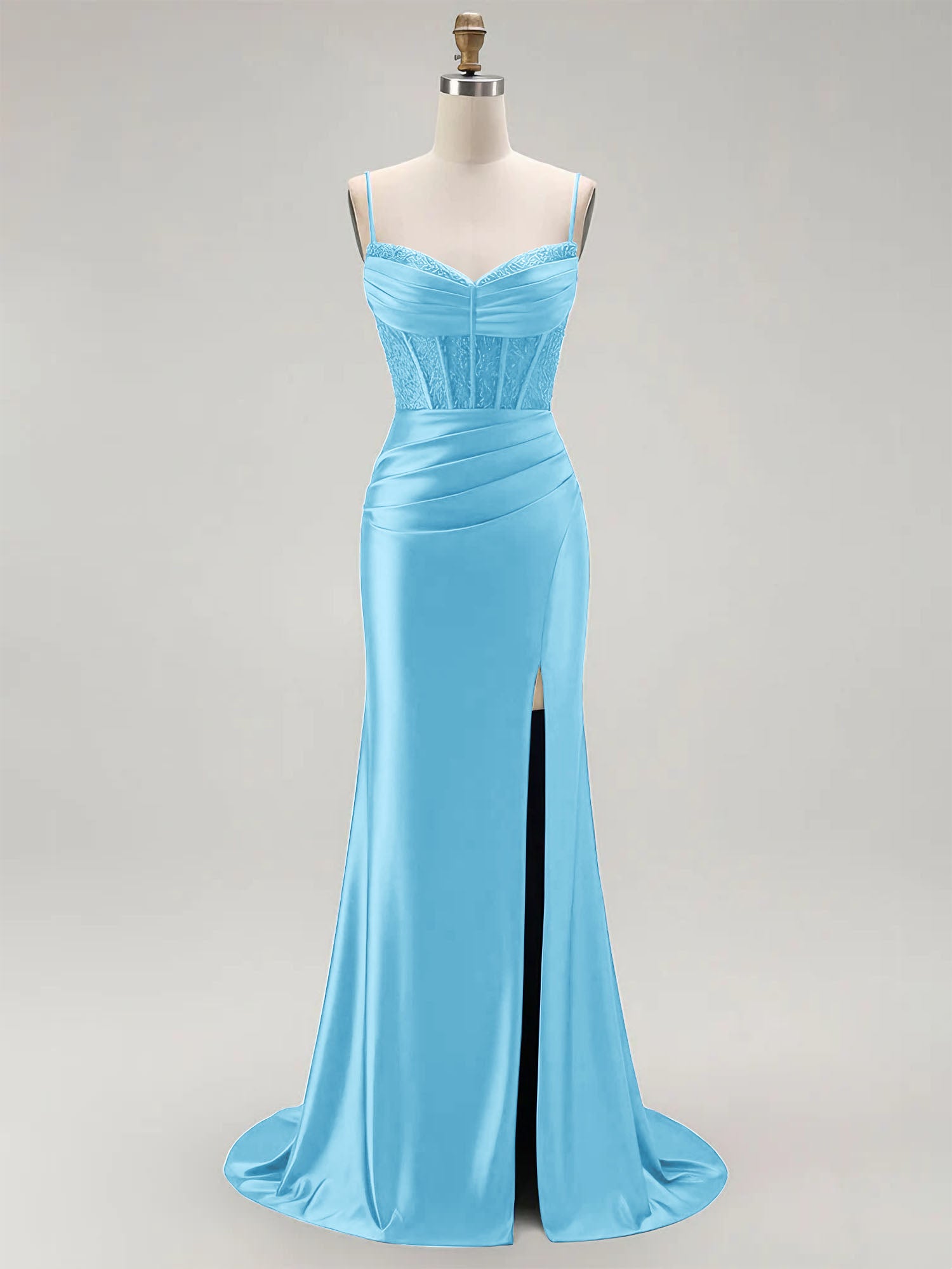 Sparkly Satin Mermaid Long Corset Prom Dress with Beading