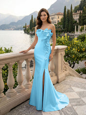 Pink Sweetheart Neckline 3D Flower Embellished Mermaid Evening Gown Maxi Dress