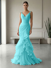 Mauve Folds Tulle Strapless Sleeveless Mermaid Gown Dress