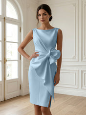 White 3D Bow Sleeveless Sheath Midi Dress Evening Gown