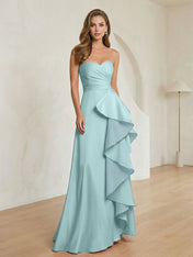 Formal Evening Dress Blush Strapless Ruffle Maxi Dress Gown