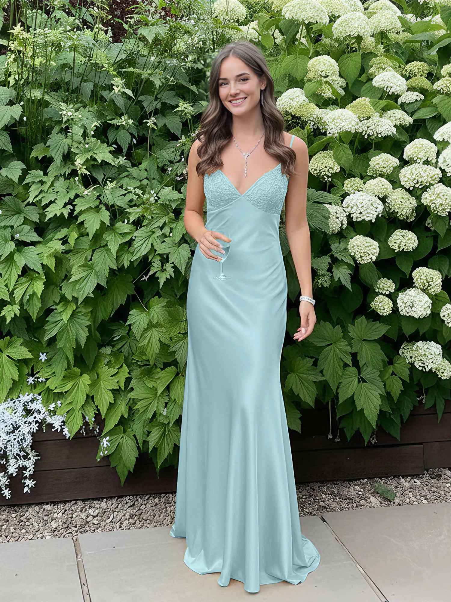 Dreamylily Women Blue A Line V-neck Beaded Back Tie Long Prom Dress Dreamylily Women Blue A Line V-neck Beaded Back Tie Long Prom Dress