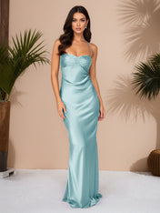 Spaghetti Straps Lace Up Satin Long Prom Dress