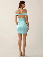 Off-The-Shoulder Ruched Satin Mini Homecoming Dress