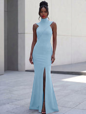 High-Neck Cross-Bodice Sleeveless Maxi Dress