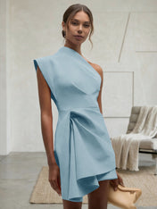 Purplish blue Ruched One Shoulder Sleeveless A-line Mini Homecoming Dress