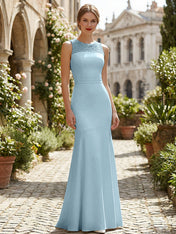 Pure White Sequin Neckline Sleeveless Mermaid Maxi Dress Gown