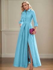 A Line High Neck 3/4 Sleeves Floor Length Mother of the Bride Dresses