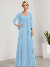 A-line Square Floor-Length Lace Chiffon Mother of the Bride Dress With Sequins