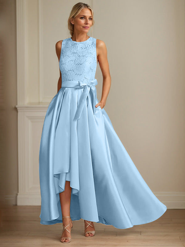 A-Line/Princess Jewel Neck Sleeveless Mother Of The Bride Dresses With Pleats Lace