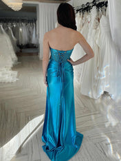 Beaded Sweetheart Mermaid Long Prom Dress With Slit