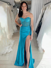 Beaded Sweetheart Mermaid Long Prom Dress With Slit