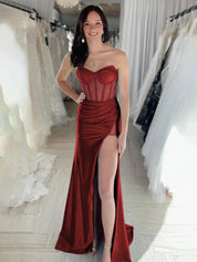 Beaded Sweetheart Mermaid Long Prom Dress With Slit