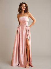 Dusty Rose A Line Satin Off the Shoulder Sleeveless Floor Length Bridesmaid Dresses