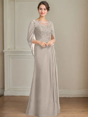 A-Line/Princess Scoop Floor-Length Mother of the Bride Dresses with Pleated & Sequins