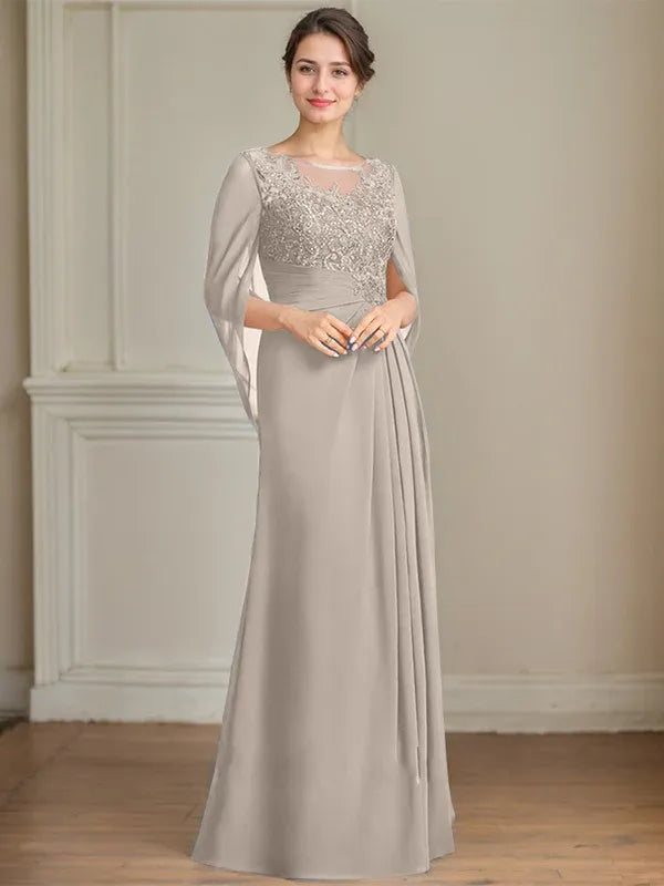 Princess Scoop Floor-Length Mother of the Bride Dresses with Pleated & Sequins