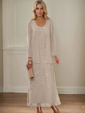 Sheath/Column V-Neck Ankle-Length Mother of the Bride Dresses with Jacket & Sequins