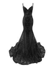 Trumpet/Mermaid Spaghetti Straps Sparkly Sequin Lace Applique Long Prom Dress