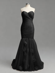 Dusty Rose Mermaid Strapless Ruched Tulle Prom Dress with 3D Floral