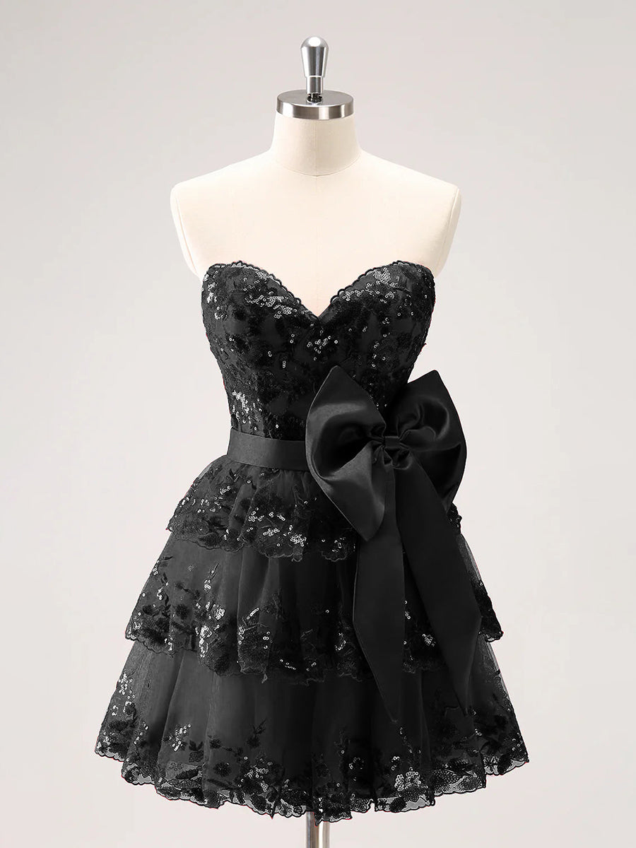Sparkly Green A Line Sweetheart Corset Tiered Ruffle Homecoming Dress with Bows