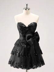 Sparkly Green A Line Sweetheart Corset Tiered Ruffle Homecoming Dress with Bows