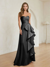 Formal Evening Dress Blush Strapless Ruffle Maxi Dress Gown