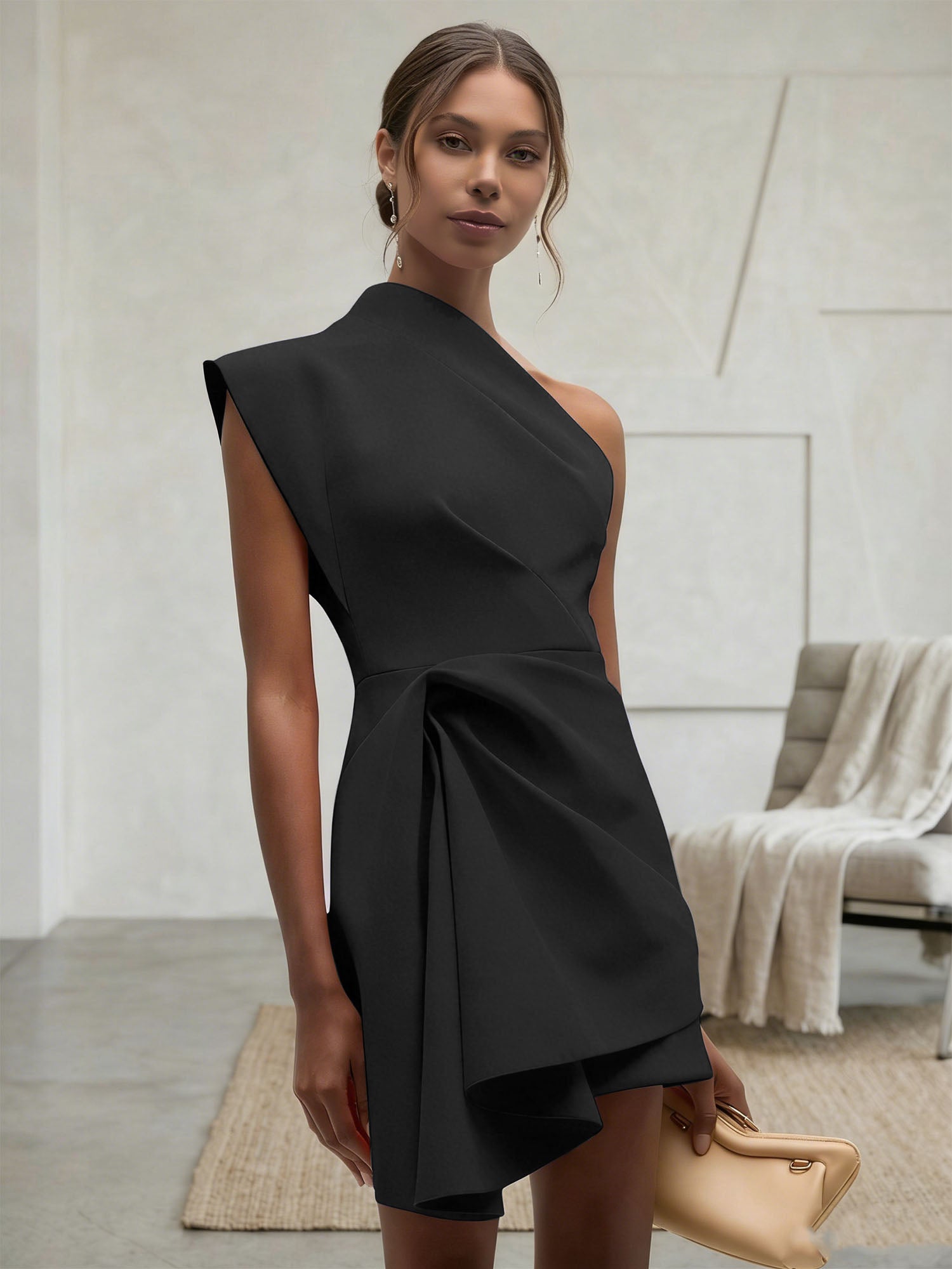 Purplish blue Ruched One Shoulder Sleeveless A-line Mini Homecoming Dress