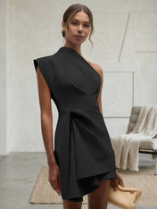 Purplish blue Ruched One Shoulder Sleeveless A-line Mini Homecoming Dress