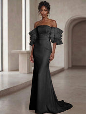 White Mermaid Off the Shoulder Ruffled Long Wedding Reception Dress