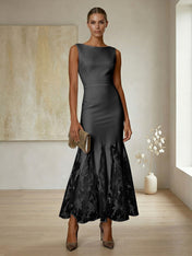 Elegant Formal Evening Gown Lilac Sleeveless Midi Dress with Embroidered Lace Godets