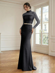 Formal Dress White Sheath Illusion Neck Beaded Chiffon Maxi Dress