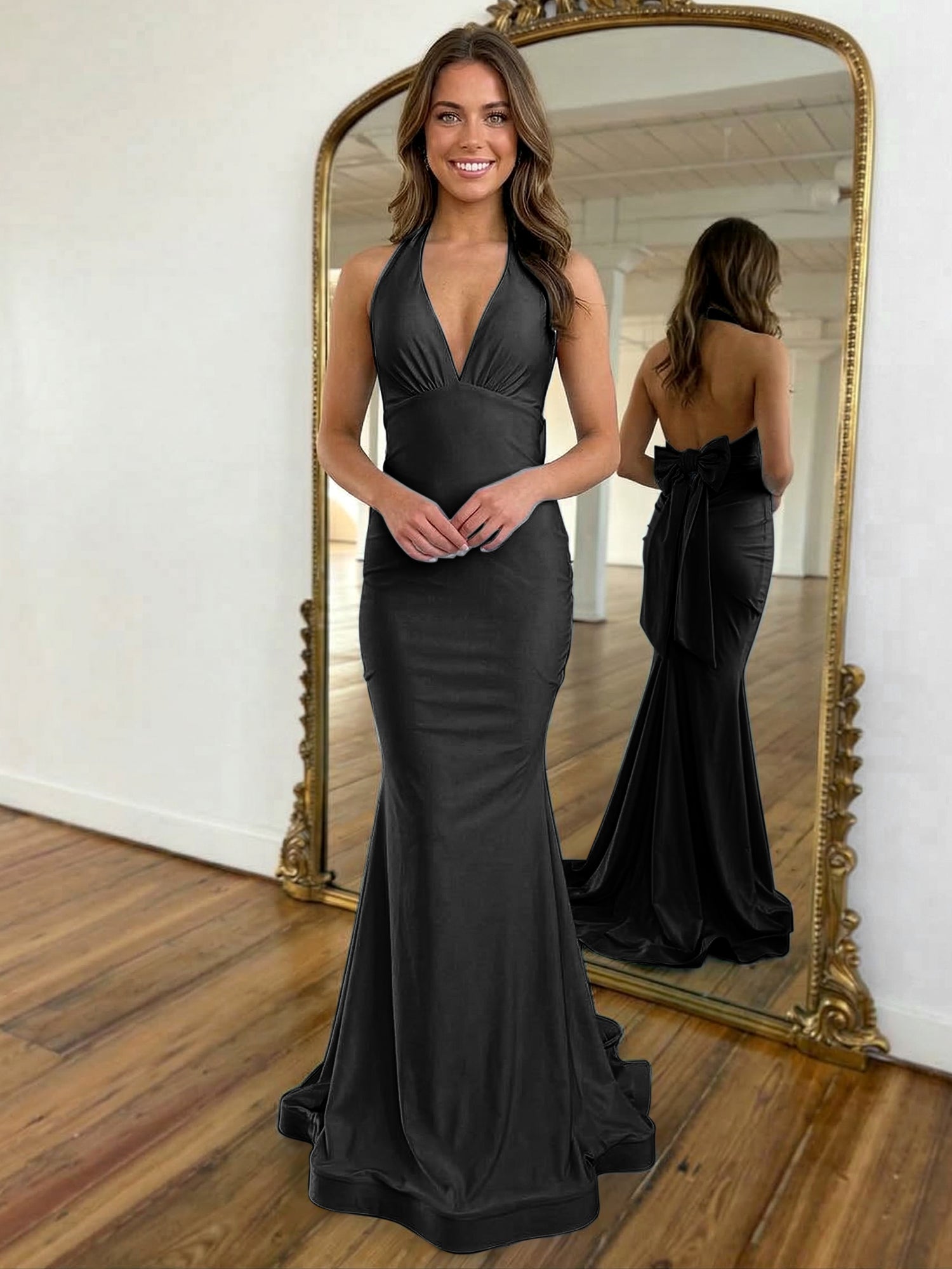 Light Blue Mermaid Halter Backless Long Prom Dress
