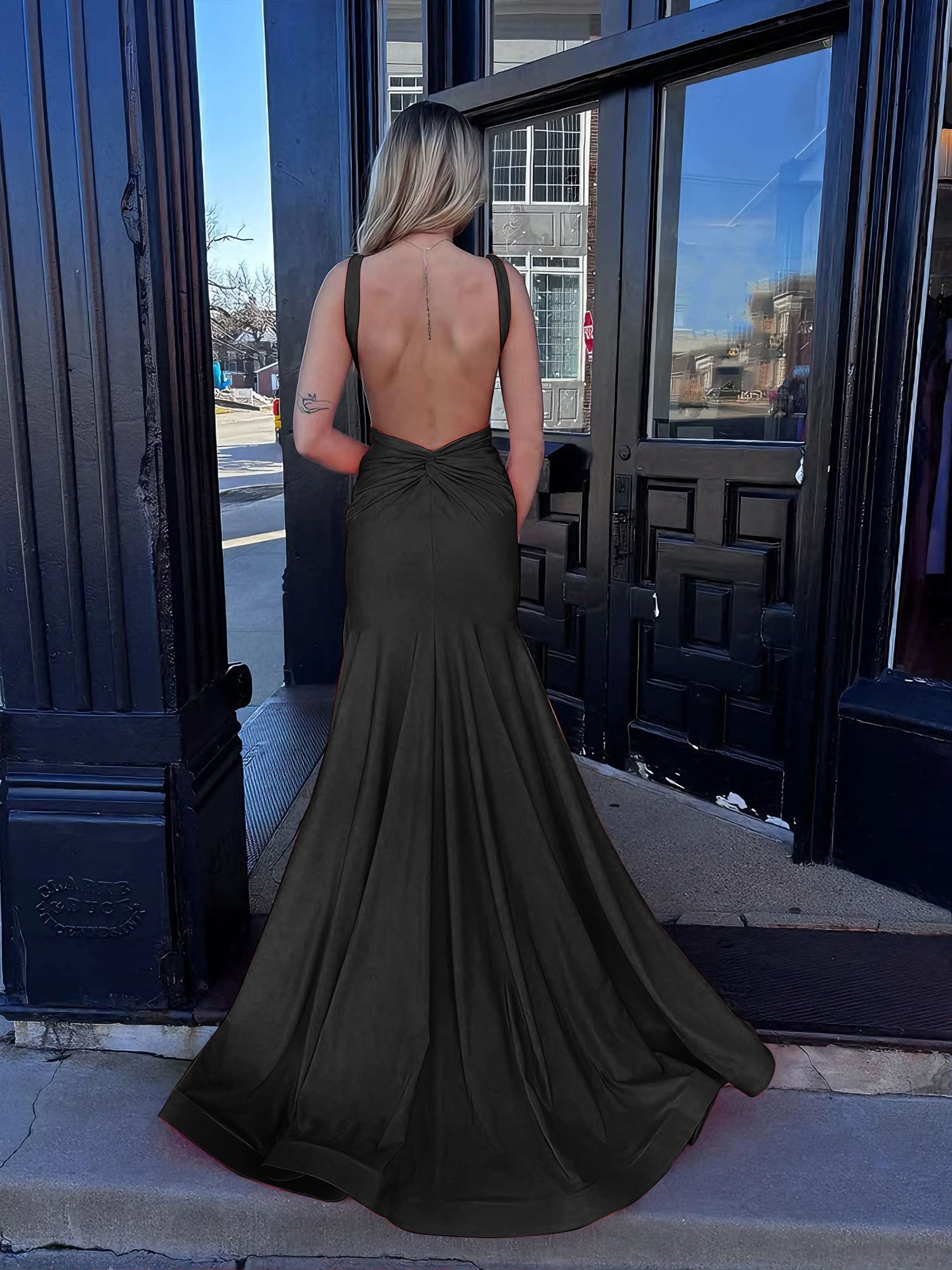 Coral Plunging V-Neck Sheath Prom Dress with Slit