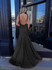 Coral Plunging V-Neck Sheath Prom Dress with Slit